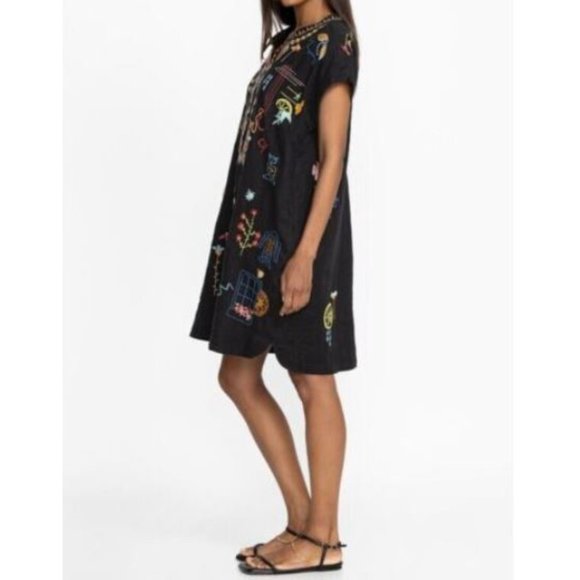Johnny Was Lemona Dress Floral Embroidery Linen Button Short Flowers Black NEW - Picture 9 of 14